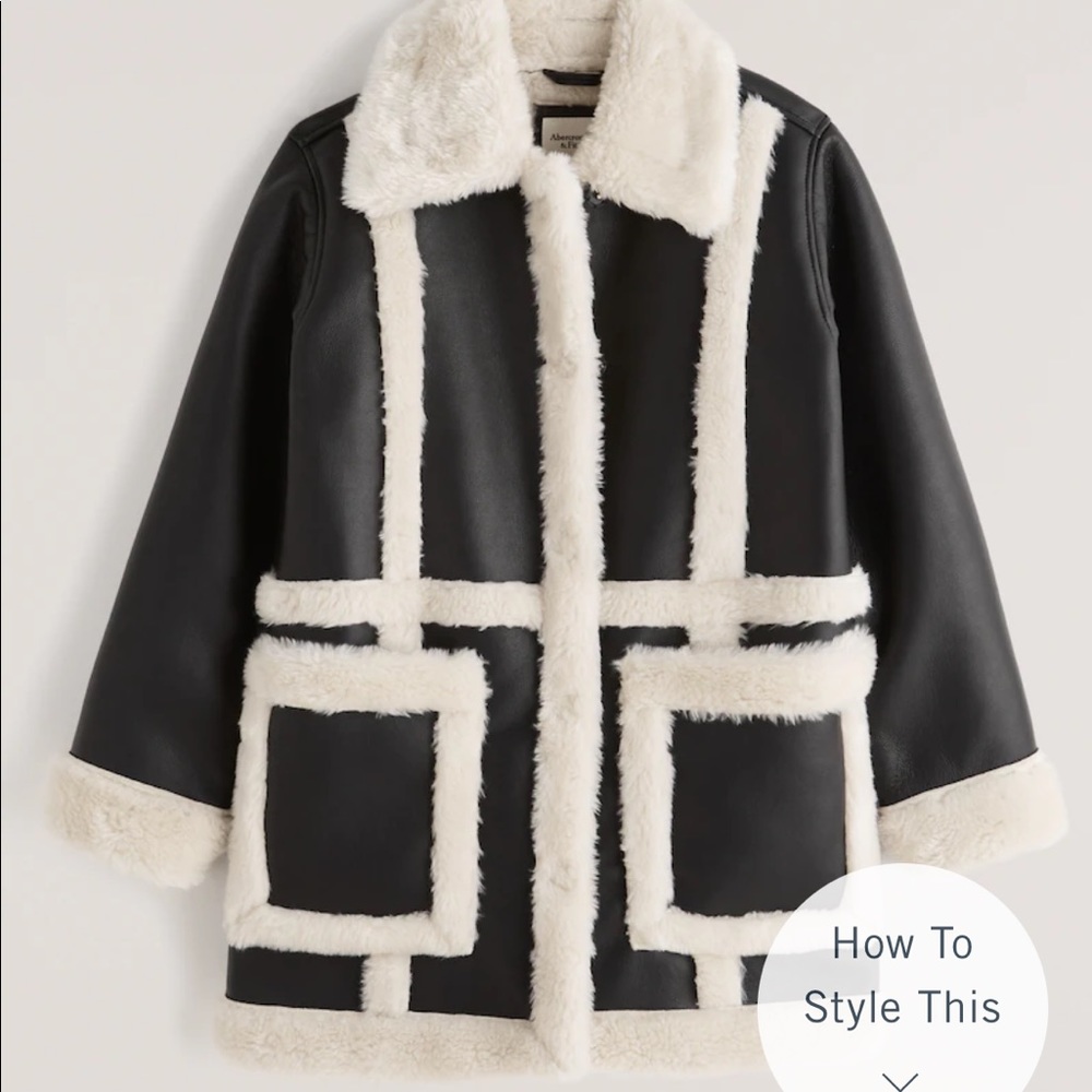 Abercrombie & Fitch Oversized Sherpa-Lined Vegan Leather Coat